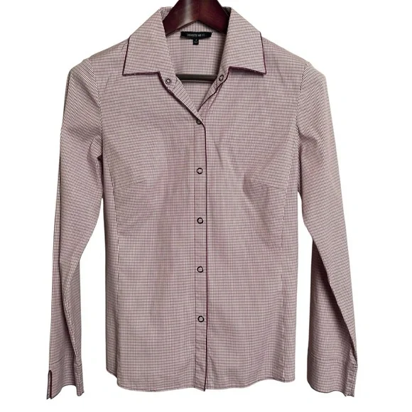 Lafayette 148 Size 4 Gingham Snap Collared Shirt Blouse Career Work Office - Picture 1 of 15